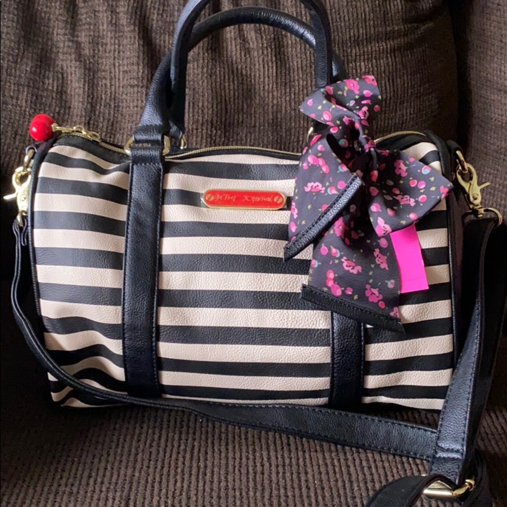 Betsey Johnson stripe satchel